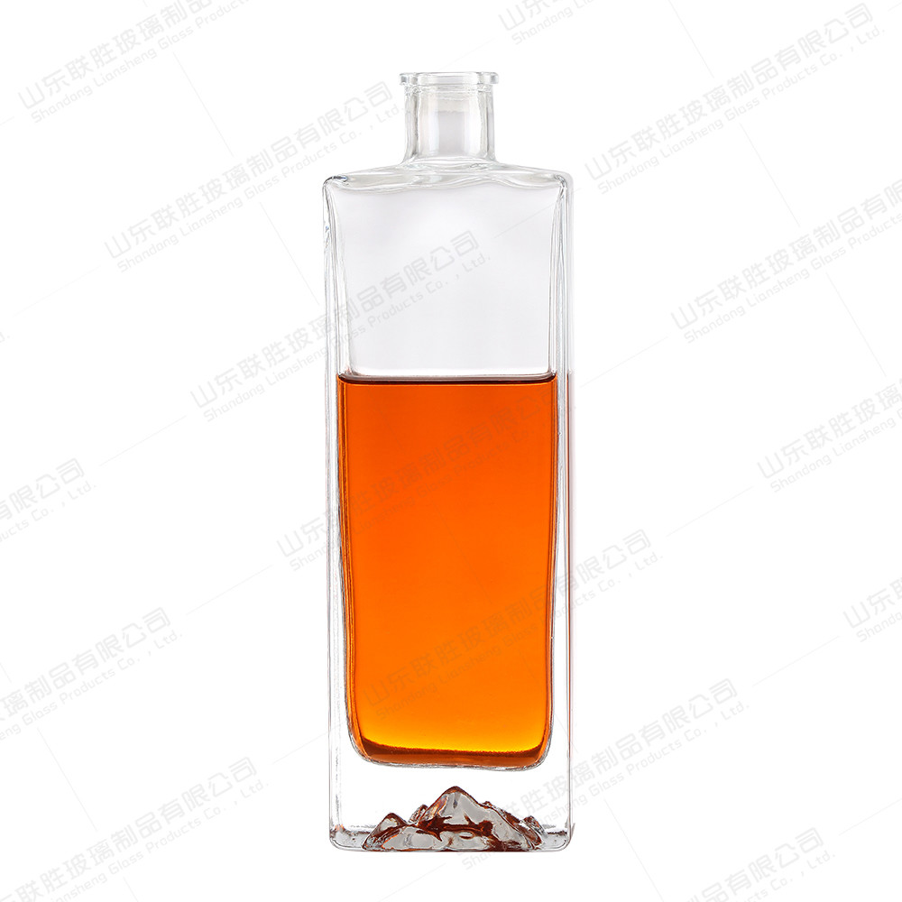 Square Wine Liquor Bottle with Glass Collar